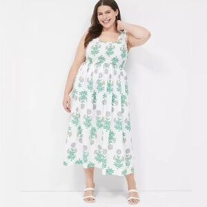 Lane Bryant White and with Flowers and Green Leaves Dress Sundress 18/20 NWT